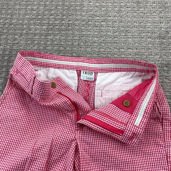 Izod Golf Shorts Men 30 Red White Checkered Chino Short Pants Casual Preppy - Picture 3 of 12